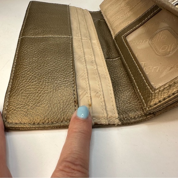 Tignanello Leather & Canvas Trifold Wallet Clutch Monogram T Brown Tan Paisley - Picture 5 of 11